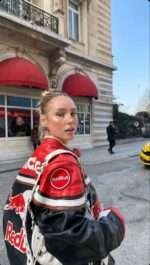 red bull leather jacket sponsor logo