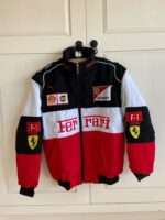 Trycity Ferrari F1 Jacket front view in black Ferrari racing jacket vintage style