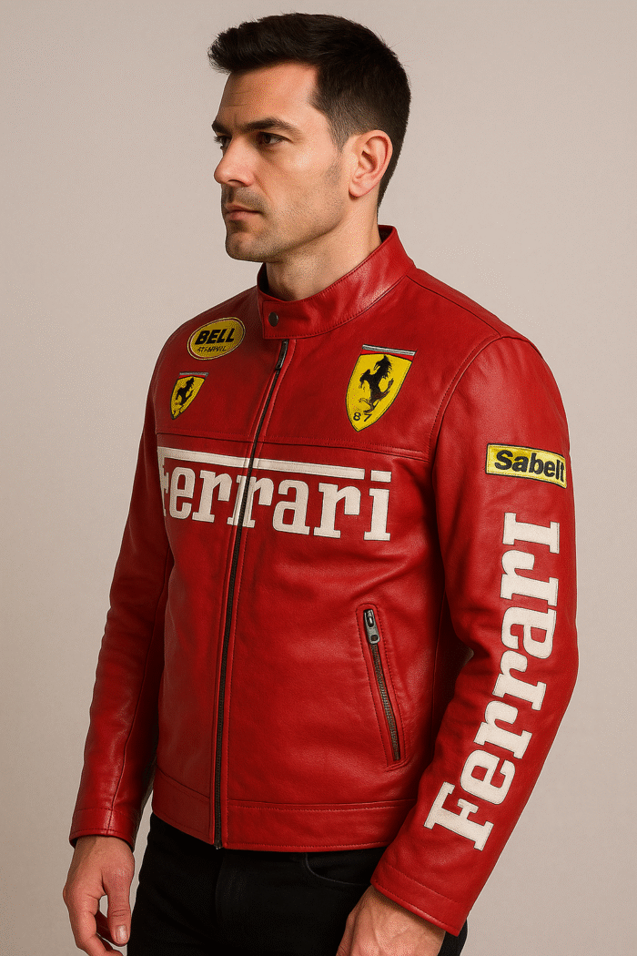 luxury red ferrari moto jacket