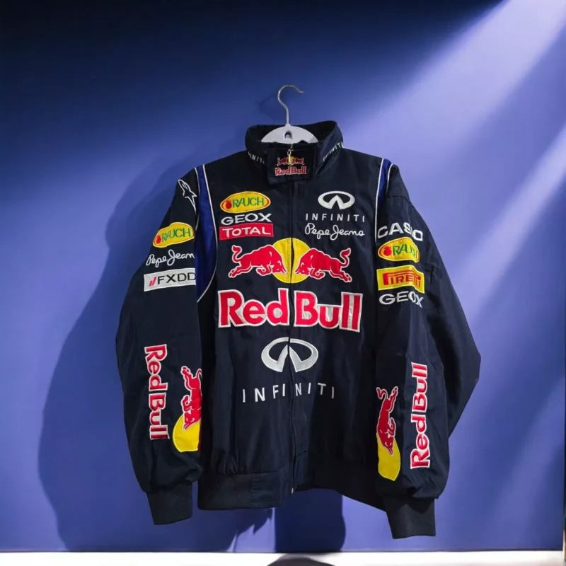 Premium Red Bull Jacket Front View with F1 Team Logos