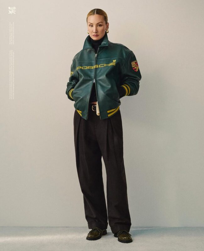 Trycity women Porsche leather jacket green front