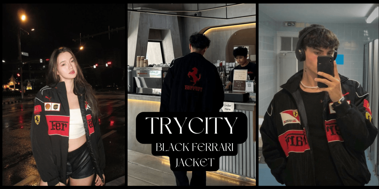 Black Ferrari Jacket styled by influencers for Trycity streetwear fashion guide 2026