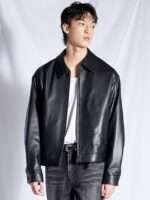 Casual black leather jacket for party wear and outdoor events