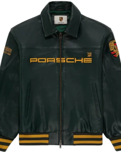 Trycity Porsche leather jacket green view.
