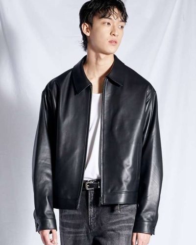 Casual black leather jacket for party wear and outdoor events