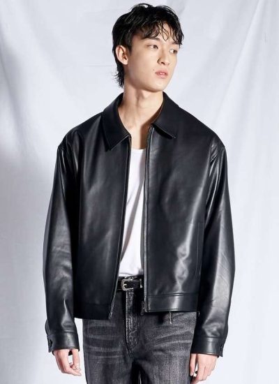 Casual black leather jacket for party wear and outdoor events